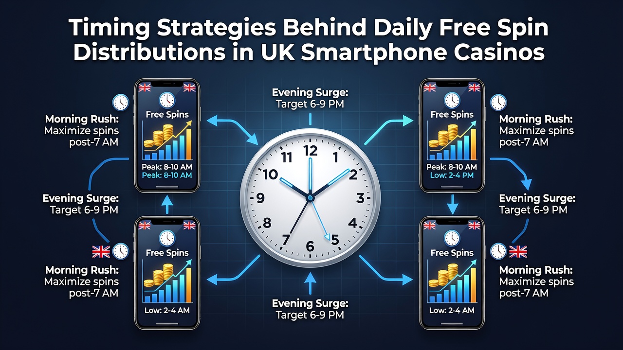 Chart displaying peak hours and distribution schedules for daily free spin allocations in UK smartphone casino applications